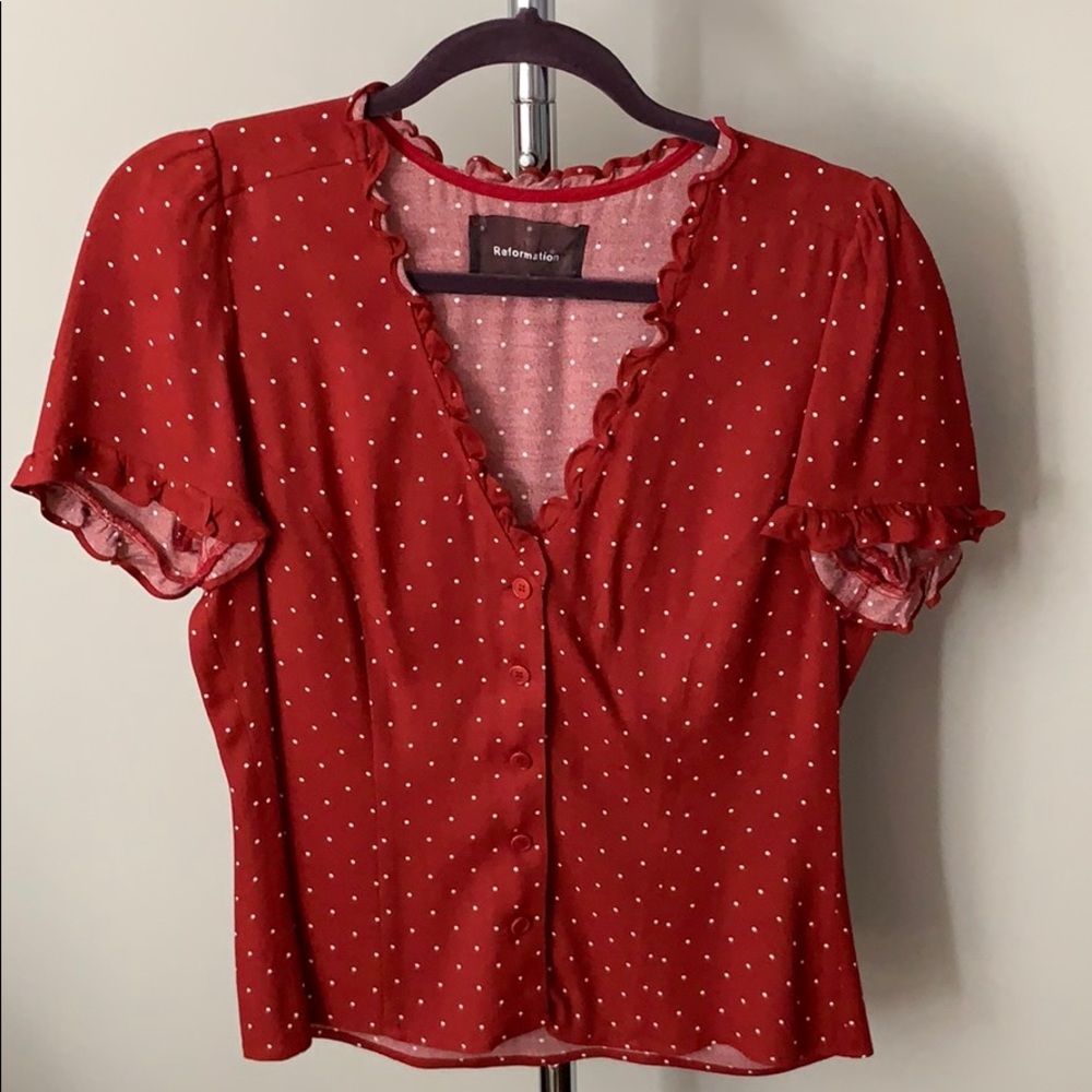 Reformation dotted blouse